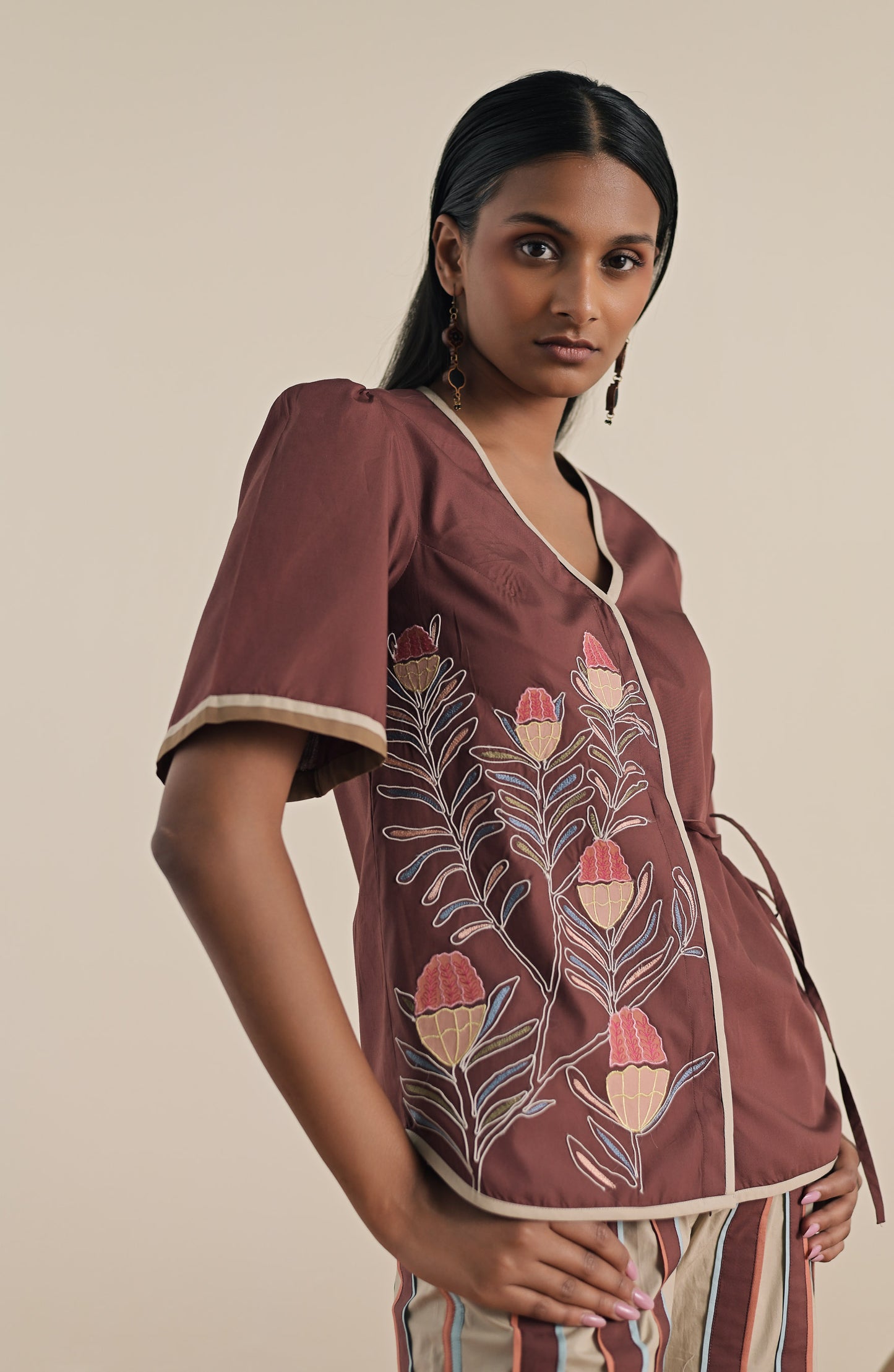 Sicily sangria top with rosemary stripe pants