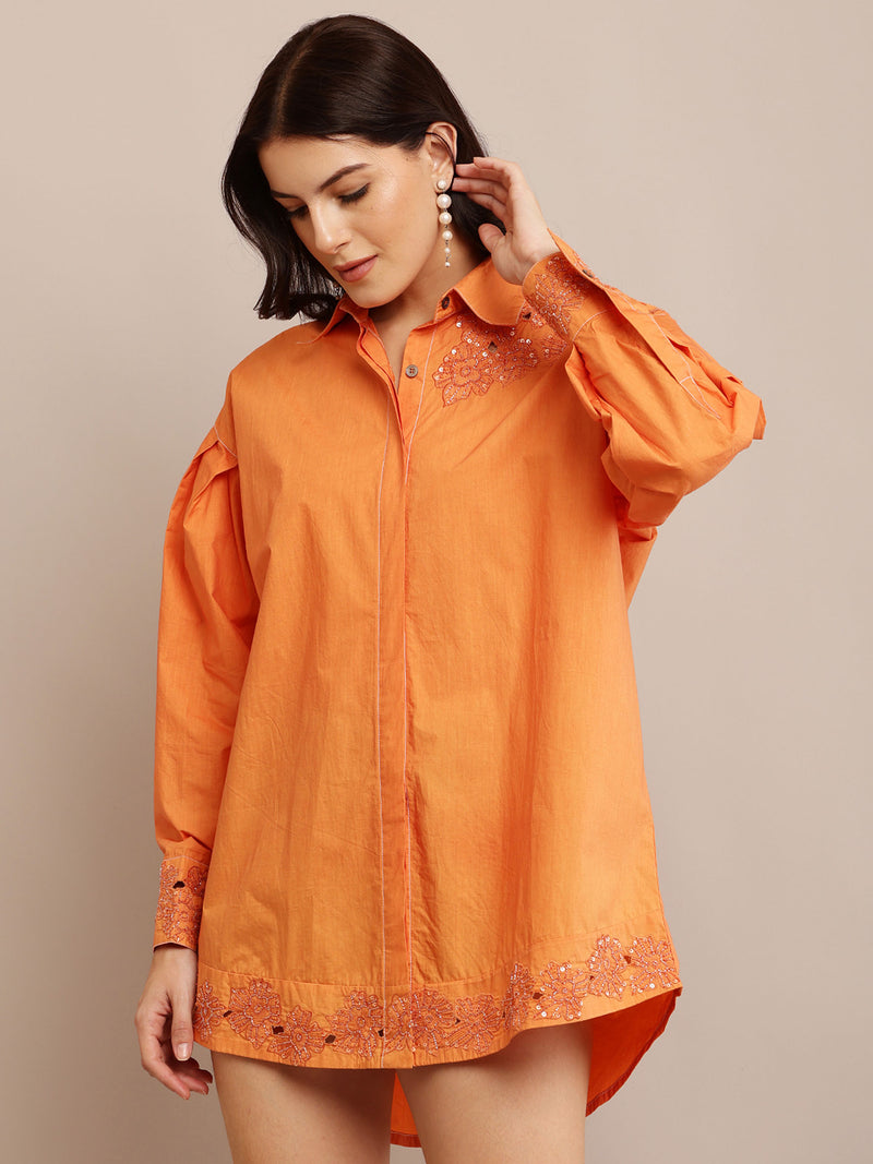 Cut Work Orange Shirt