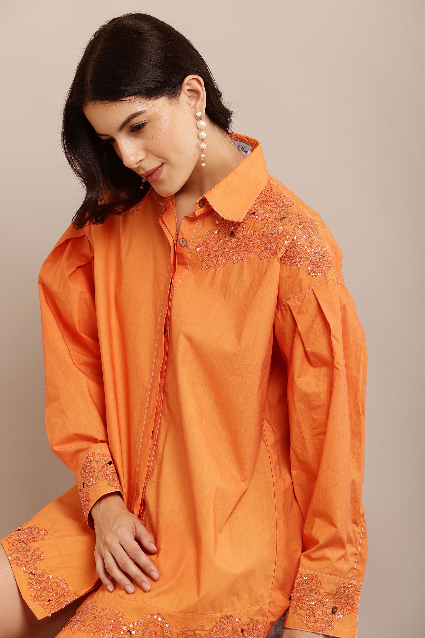 Cut Work Orange Shirt