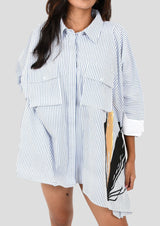 White And Blue Striped Poncho Shirt