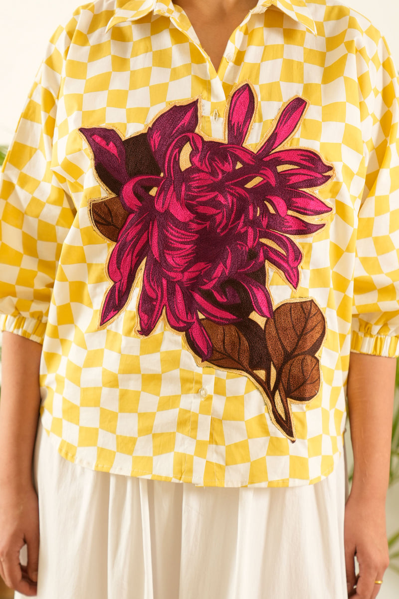 Chrysanthemum Flower Embroidered Shirt