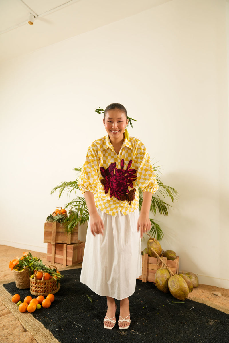 Chrysanthemum Flower Embroidered Shirt