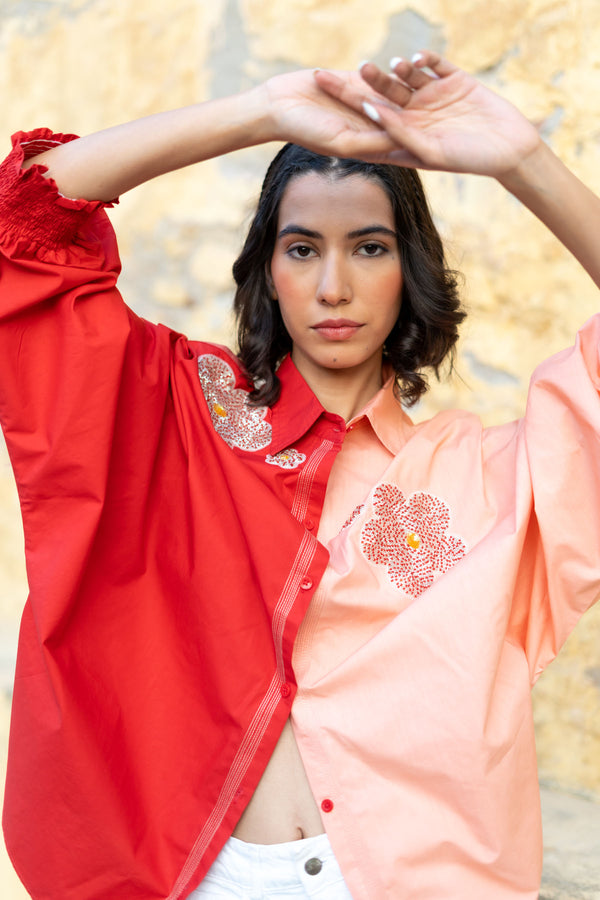 Lily Shirt Red & Peach