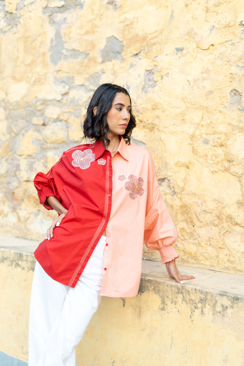 Lily Shirt Red & Peach