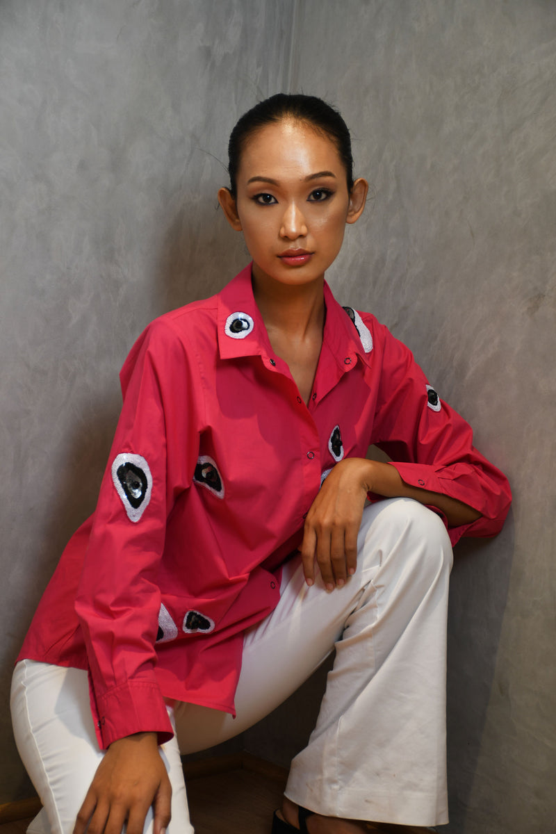 Hot Pink Eveil Eye Embroidered Shirt