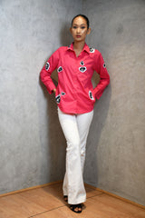 Hot Pink Eveil Eye Embroidered Shirt