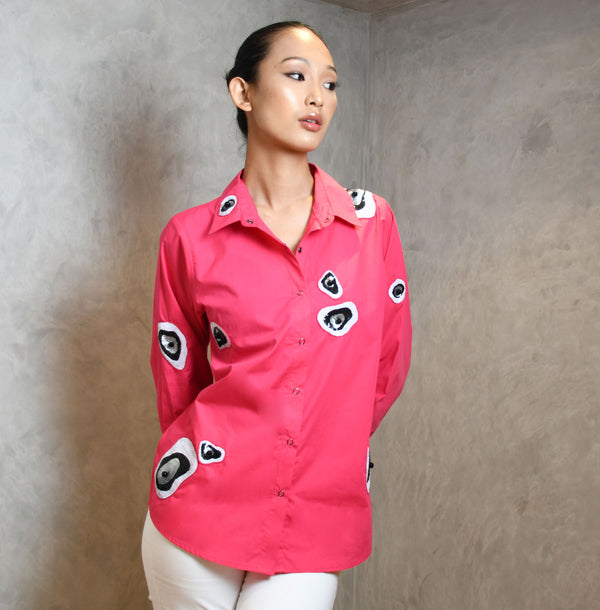 Hot Pink Eveil Eye Embroidered Shirt