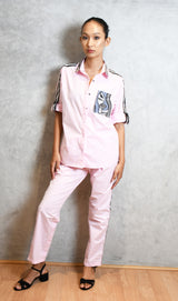 Pink cotton shirt and straight pants