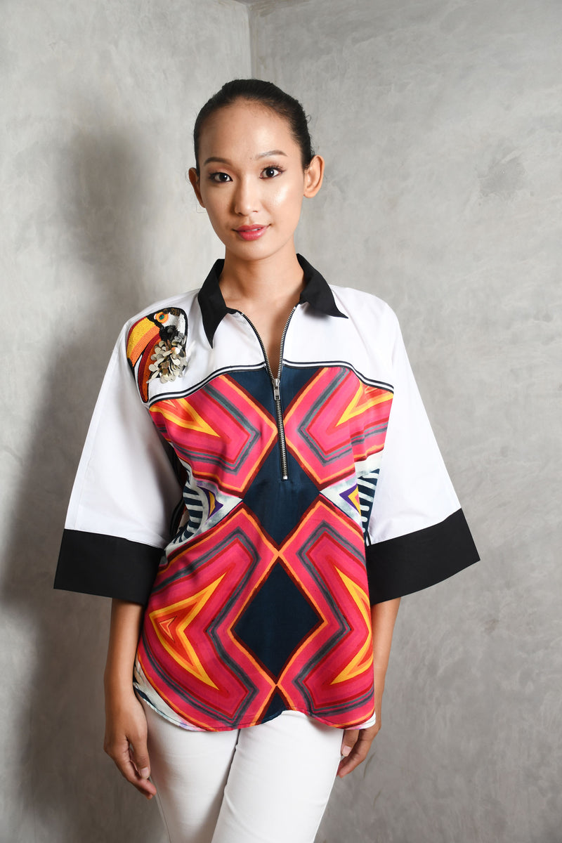 Printed poncho shirt