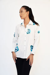 White cotton shirt with sequin evil eye