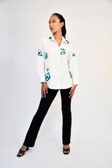 White cotton shirt with sequin evil eye