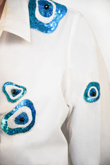 White cotton shirt with sequin evil eye