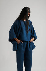 Indigo Linen Lounge Overlay Set