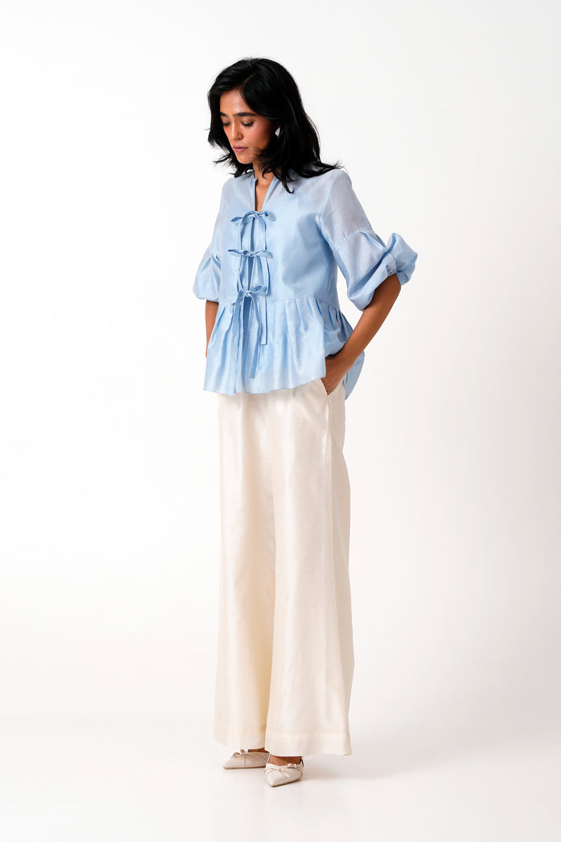 Ice Blue Toni Set - Multi Knot Peplum Top with Slip + Pants