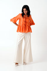 Sunset Orange - Multi Knot Peplum Top with Slip