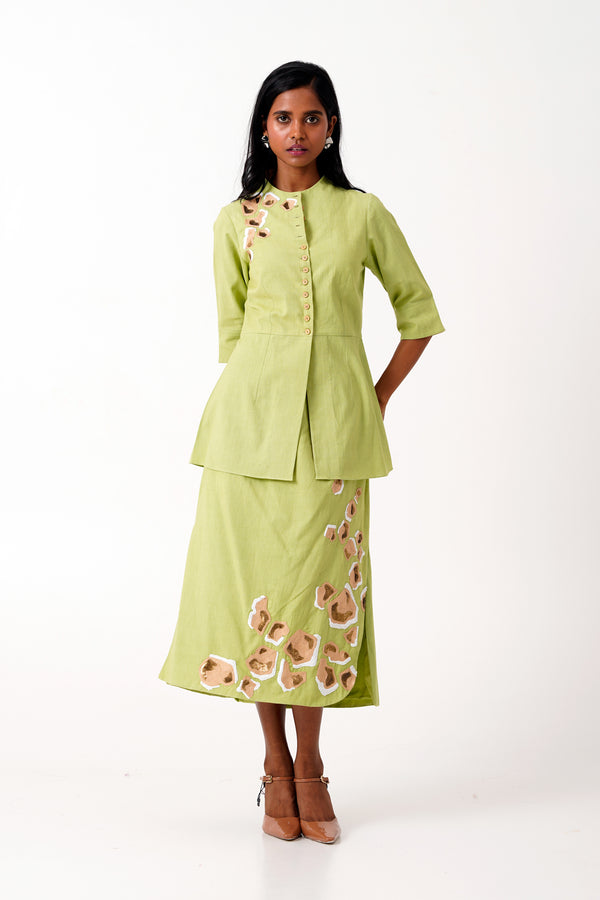 Spring Green Sierra Skirt Set - Peplum Top + Tapered Skirt