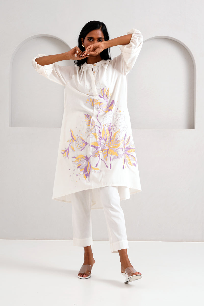 White Suvi Set - Embroidered Tunic + Pants