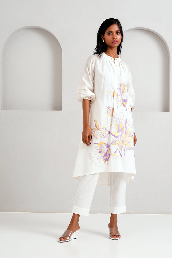 White Suvi Set - Embroidered Tunic + Pants