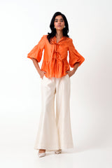 Sunset Orange - Multi Knot Peplum Top with Slip