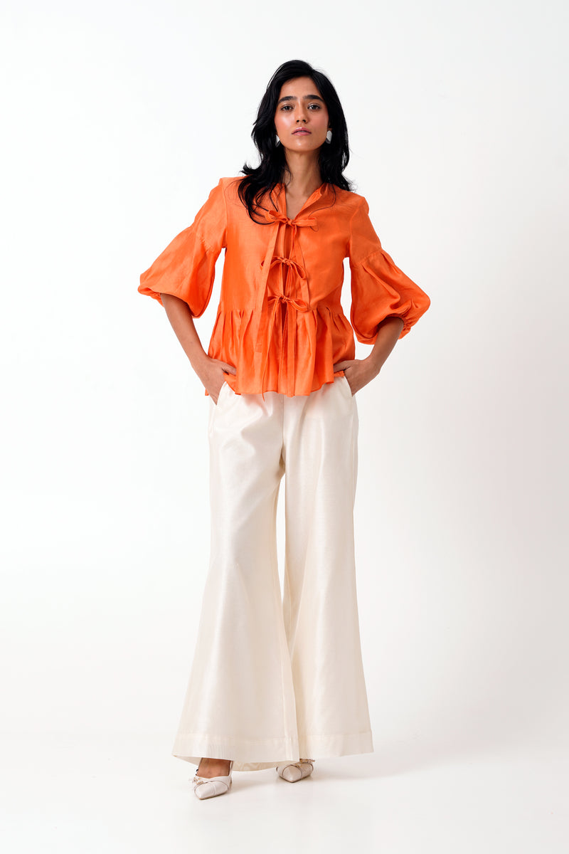 Sunset Orange - Multi Knot Peplum Top with Slip