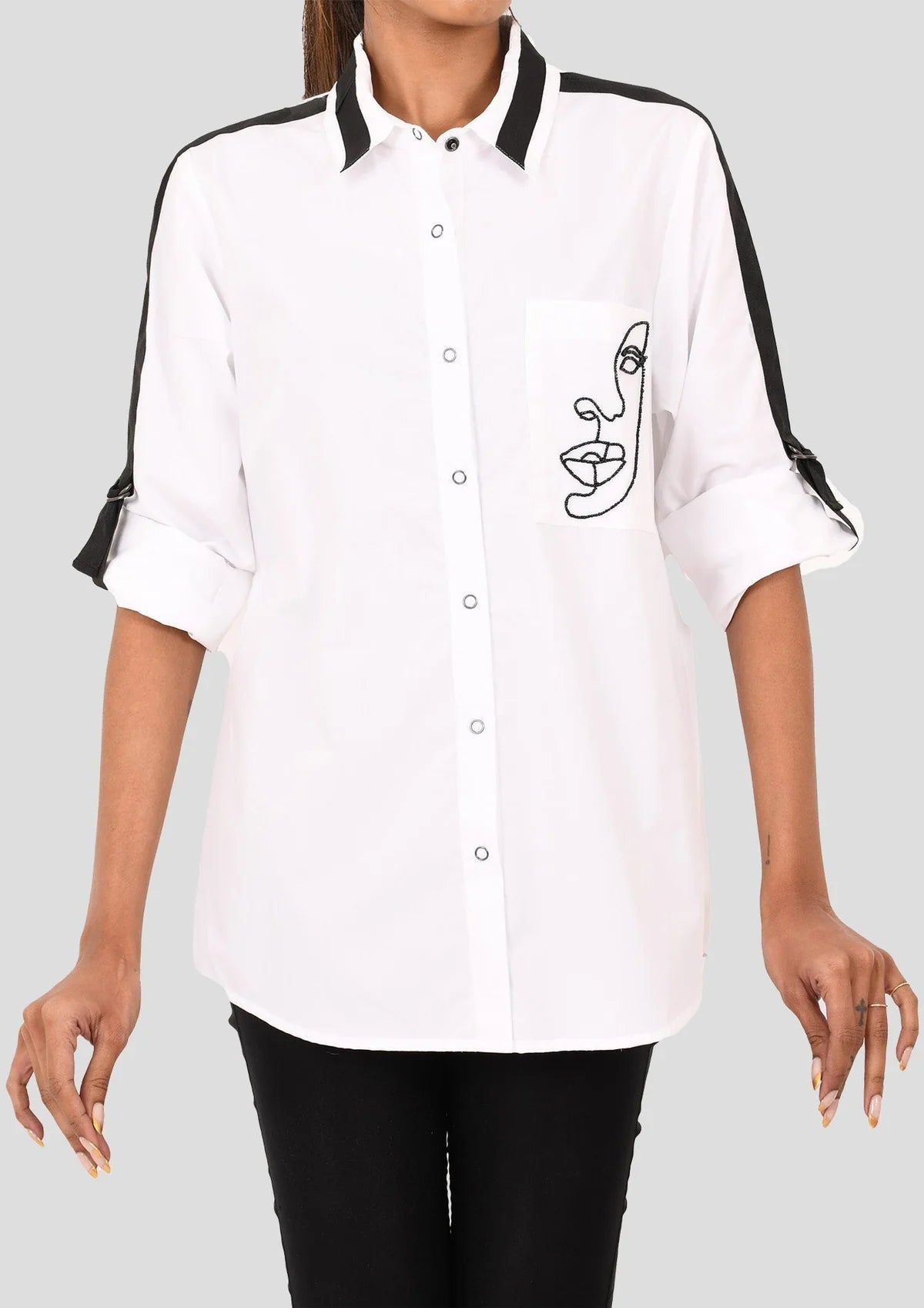 White Shirt With Lined Beaded Face Pocket