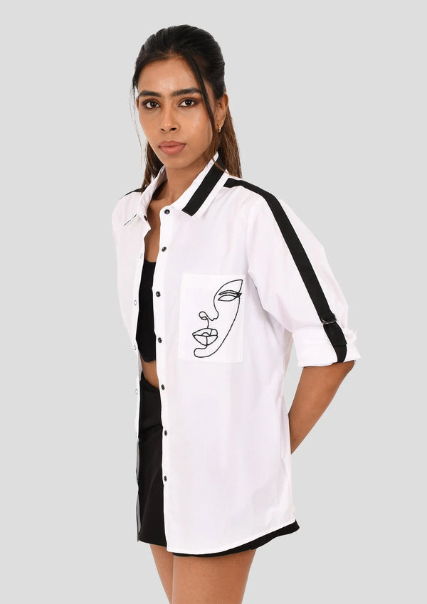 White Shirt With Lined Beaded Face Pocket