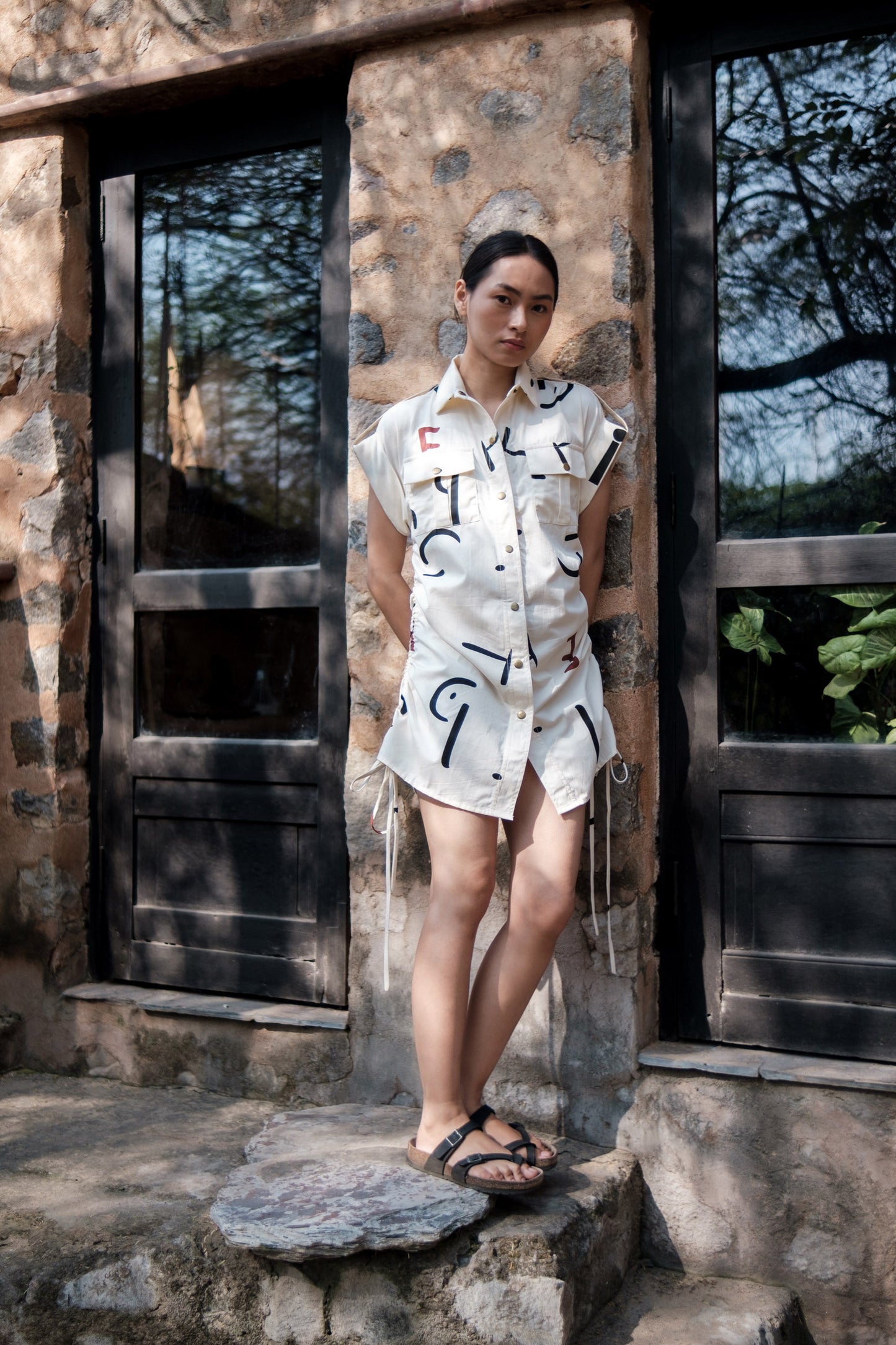Sunrise gather shirt Line Printed