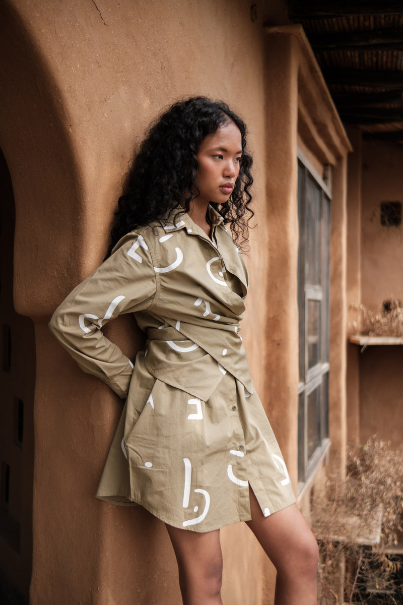 Seattle Wrap Shirt Dress Line Printed