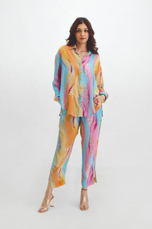 Oversized Shirt + Narrow Pant Co-ord Set In Gigi