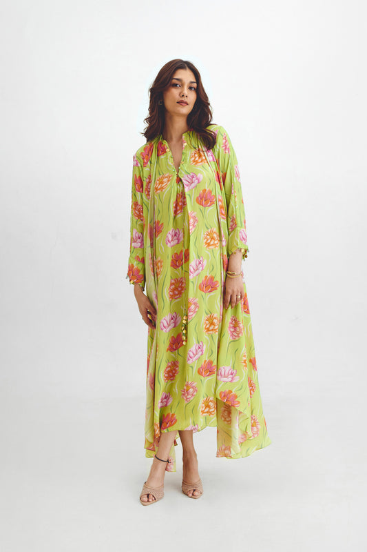 Box Pleated Tunic + Asymmetrical Cape Set In Remi