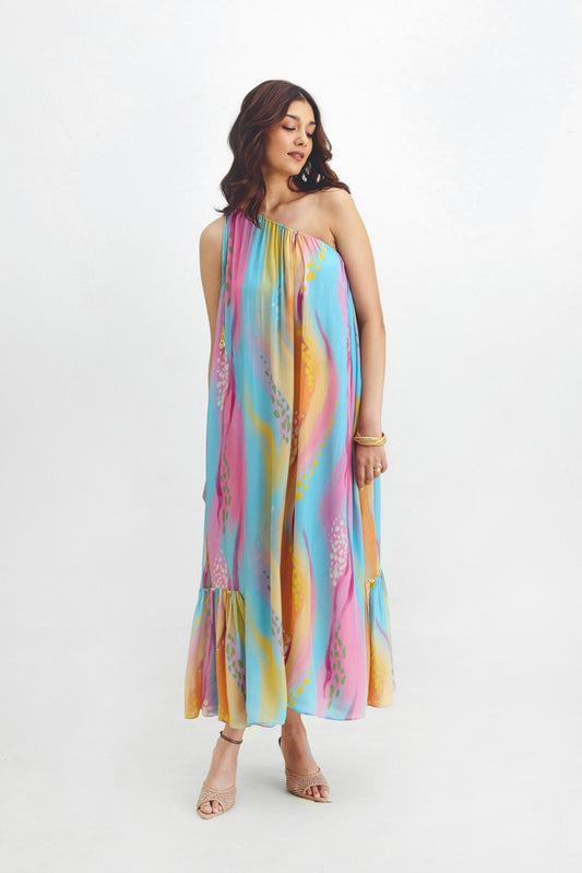 One Shoulder Tie-up Dress In Gigi