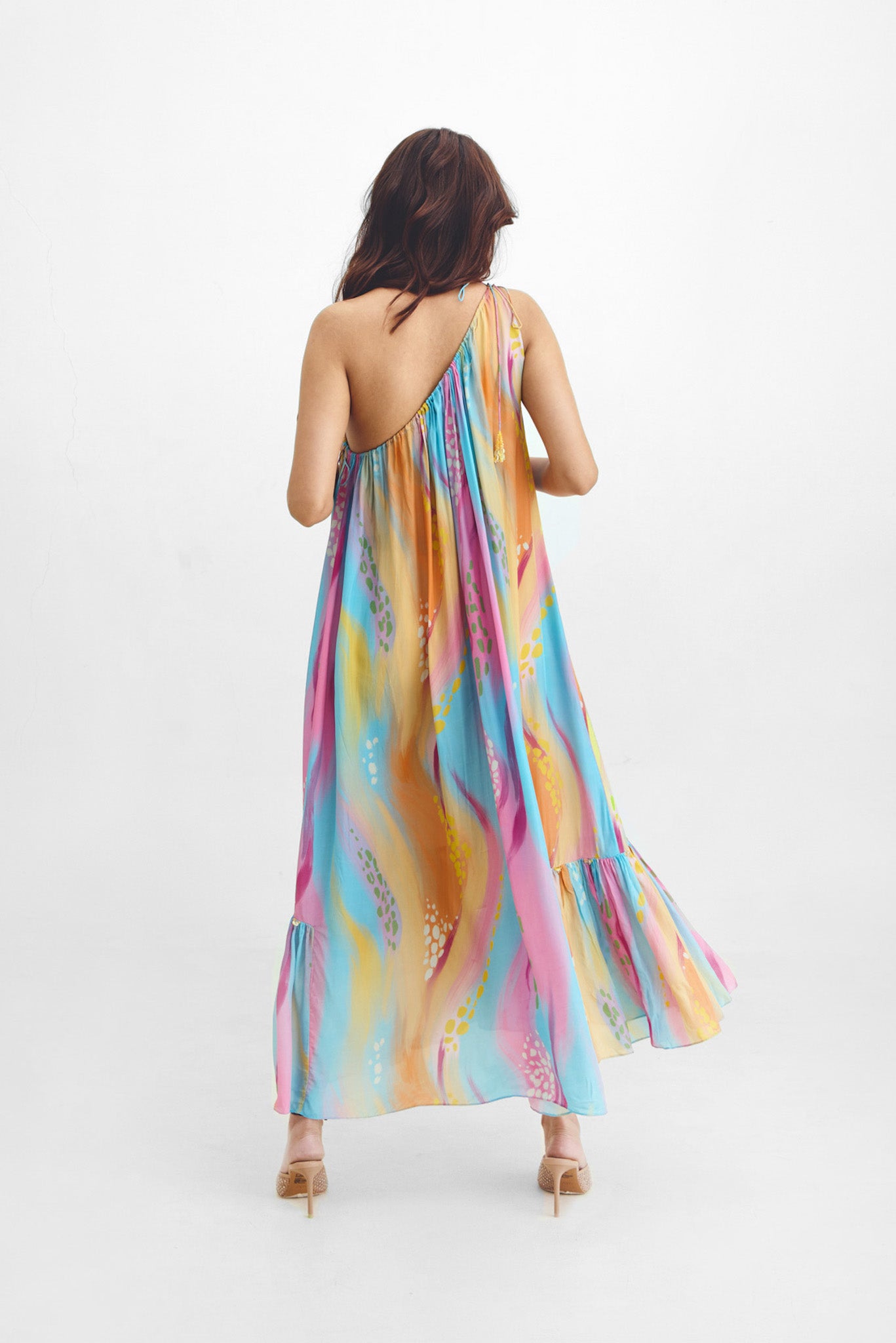 One Shoulder Tie-up Dress In Gigi