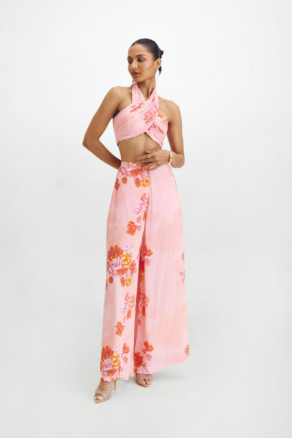 Micro Pleated Crop Top + Flared Pant Set In Kyra