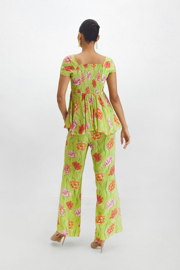 Draped Peplum Top + Retro Pant Set In Remi