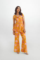 Draped Peplum Top + Retro Pant Set In Avya