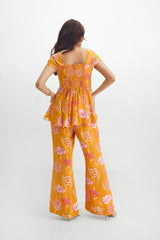 Draped Peplum Top + Retro Pant Set In Avya