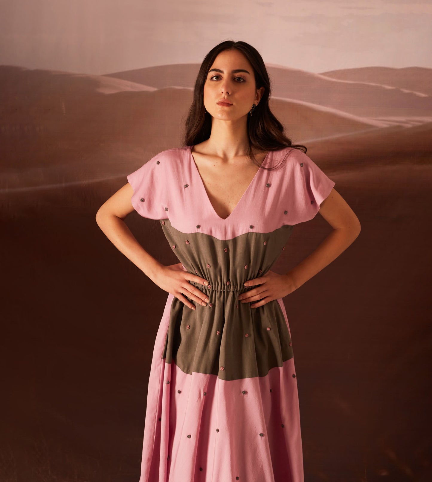 Rosie- Pink And Cement Grey Dress