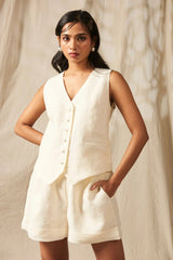 Taj Linen Waist Coat Set