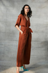 Cinnamon Linen Wrapped Jumpsuit