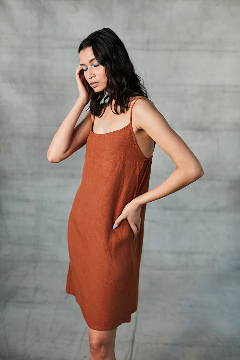 Cinnamon Linen Slip Dress