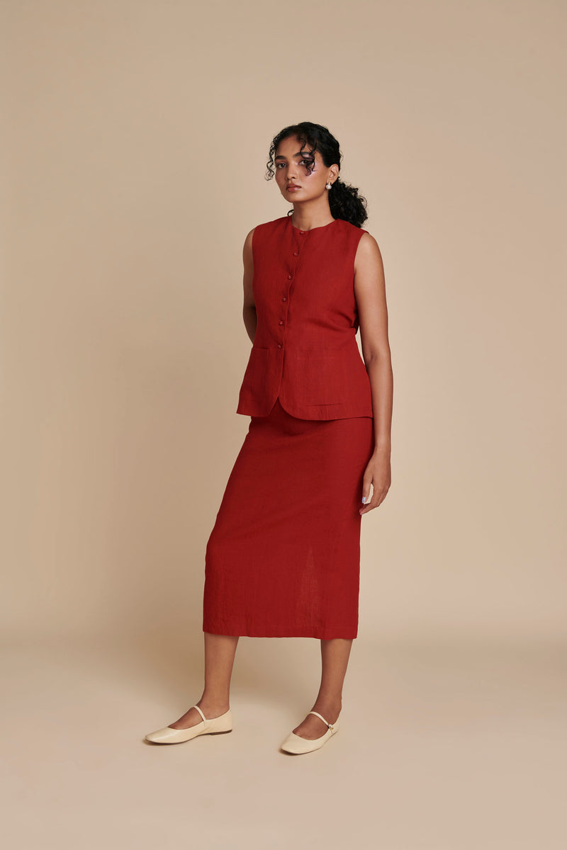 Anaar Linen Vest & Column Skirt Set