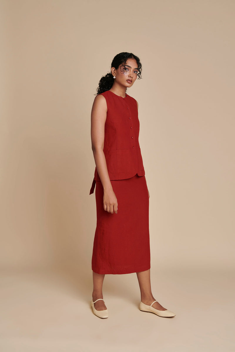 Anaar Linen Vest & Column Skirt Set