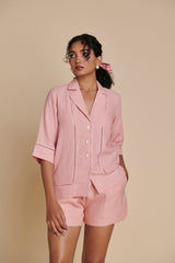 Candy Floss Linen Lapel Collar Shirt Set