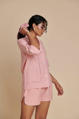 Candy Floss Linen Lapel Collar Shirt Set