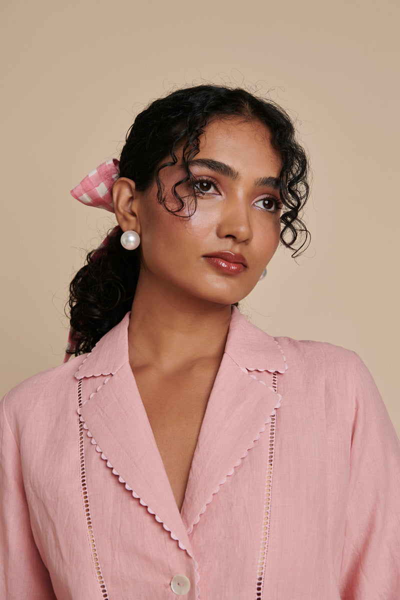 Candy Floss Linen Lapel Collar Shirt Set