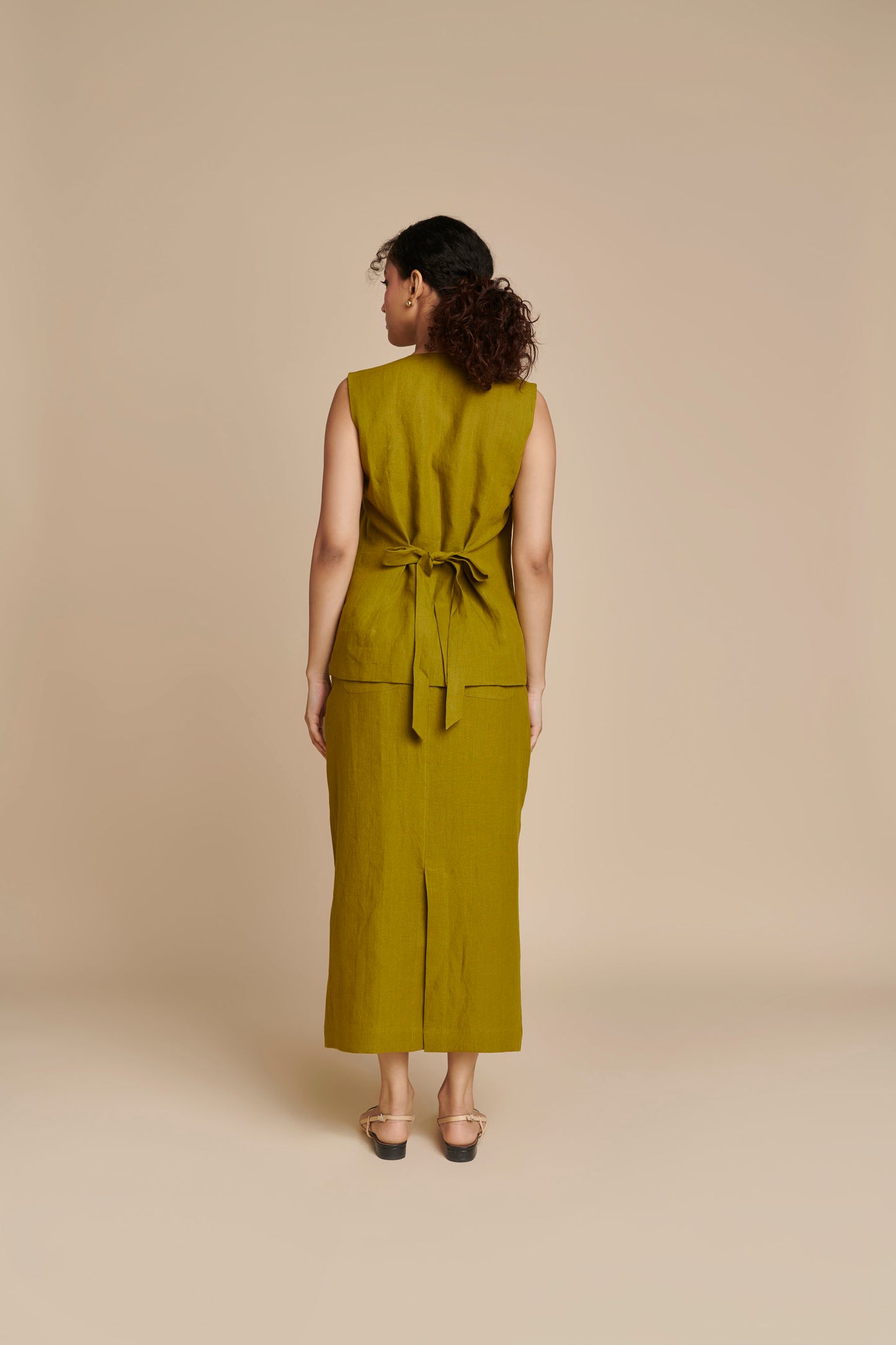 Mehendi Linen Vest & Column Skirt Set