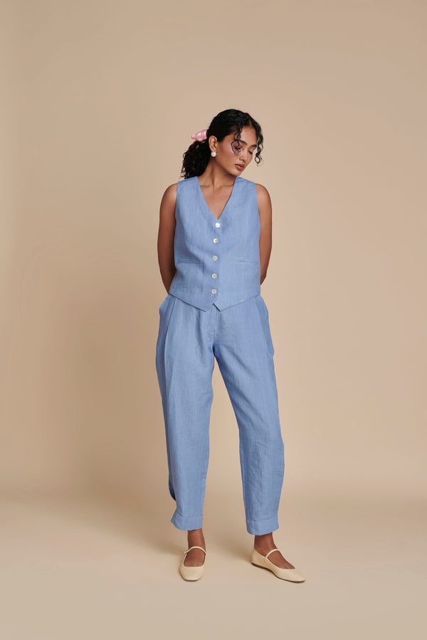 Ashwem Linen Side Pleated Pants