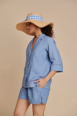 Ashwem Linen Lapel Collar Shirt Set
