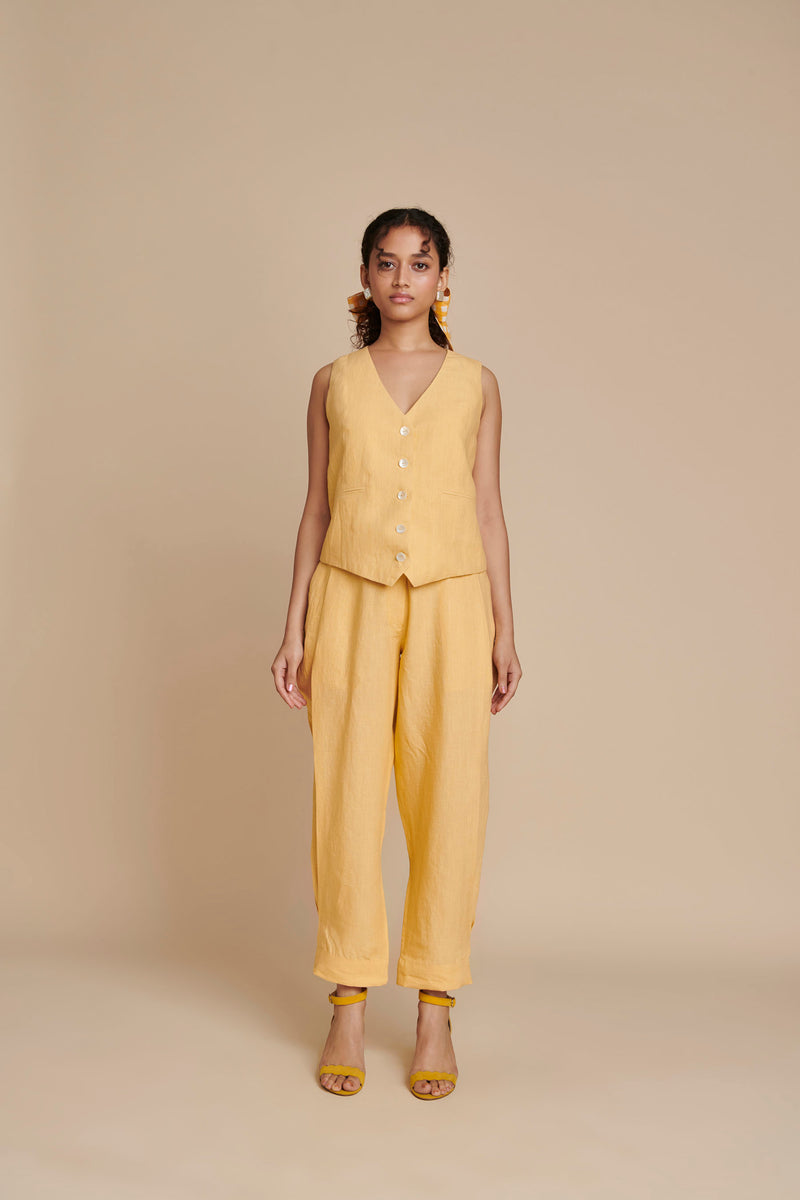 Butterscotch Linen Waist Coat Set