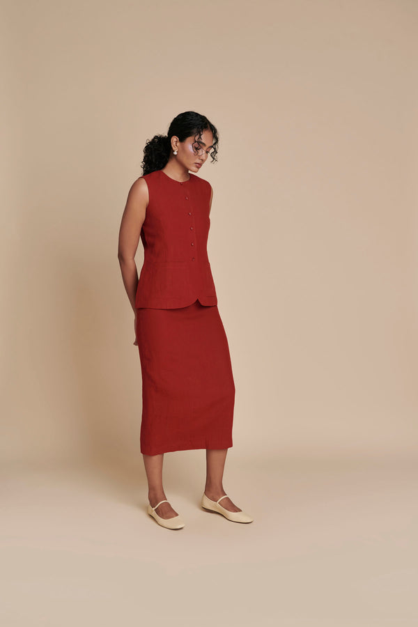 Anaar Linen Vest & Column Skirt Set